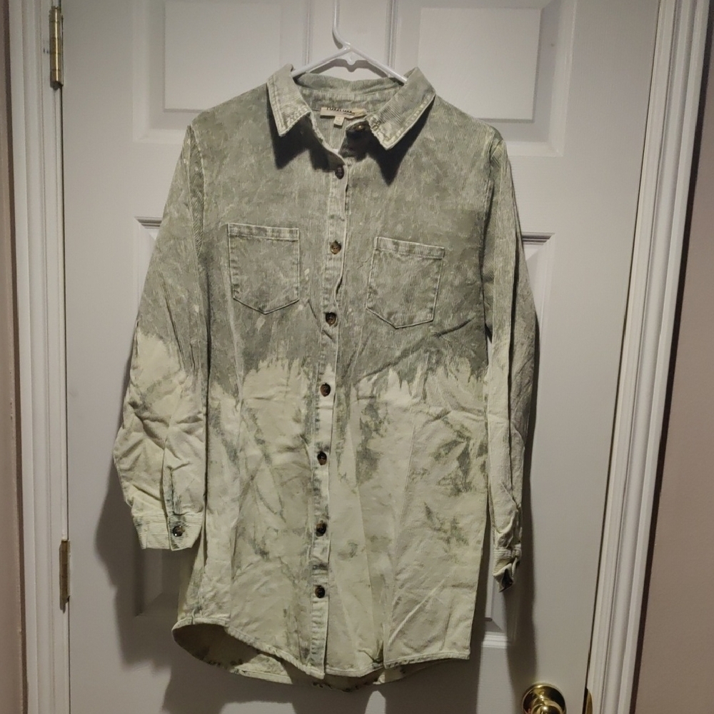 Olive and Cream Ombre Button-Up Corduroy Jacket By Peach Love